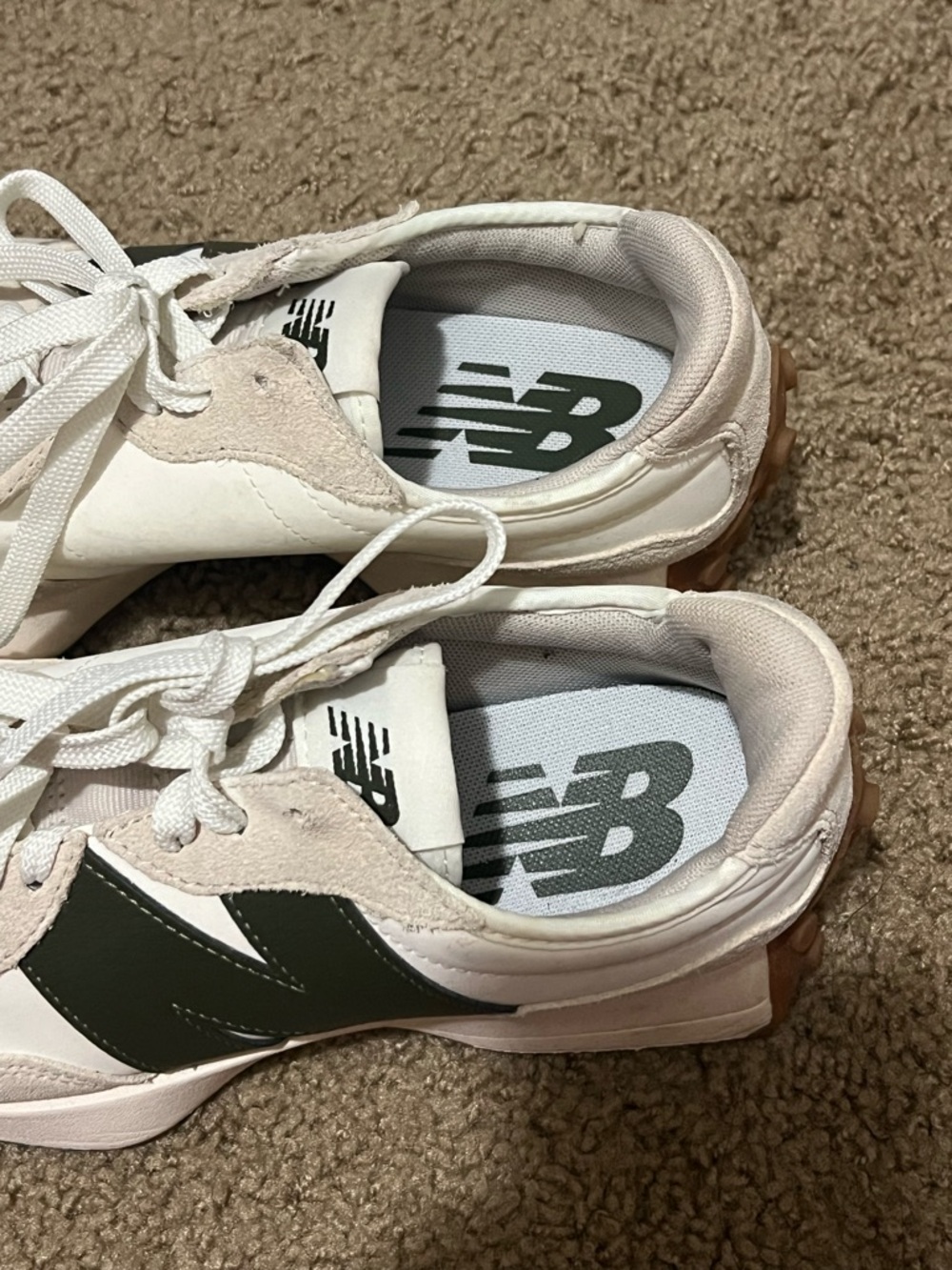 Used twice, New Balance Beige & Olive Retro Runner Sneakers - Picture 5 of 9